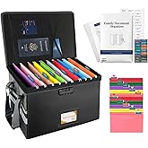 Deluxe Pro Large Next of Kin Box Organizer with 50-Page Family Document Guide, Fireproof Foldable File Organizer with Combination Lock, 10 Hanging Files and 115 Category Labels (15.7"L×12.2"W×10.6"H)