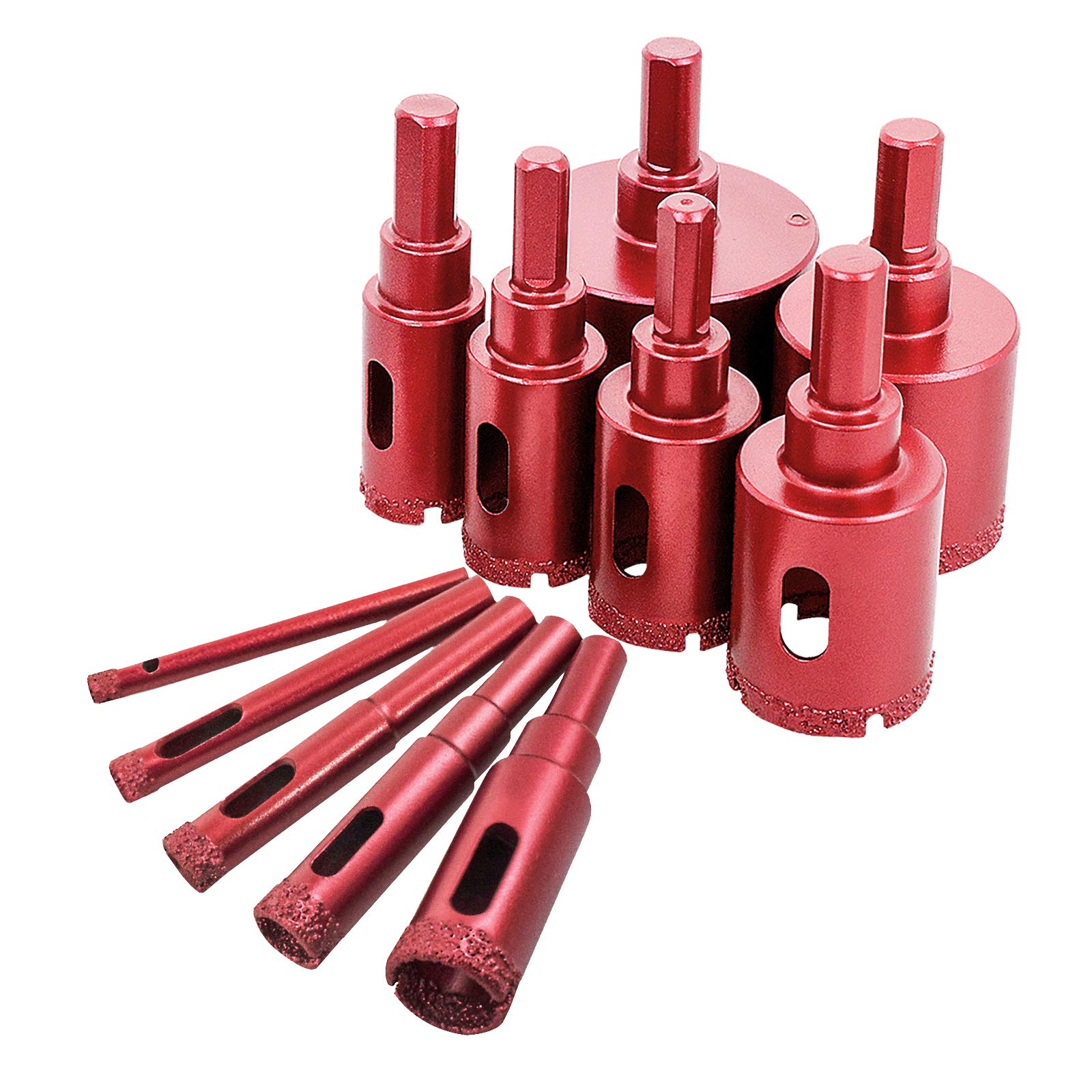 Meccion Diamond Drill Bit Kit Brazing Core Hole Saw Set Extractor Remover Tools Hole Saws Mandrels 6mm - 50mm Set of 11 Pack