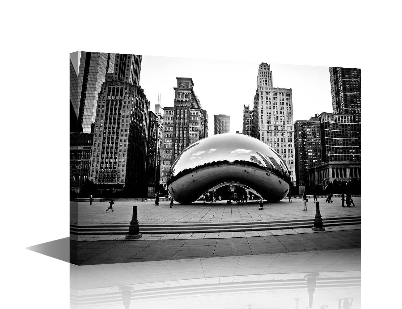 View 1 of 1 Piece Chicago Cityscape Canvas Art Wall Decor The Cloud Gate in Millennium Park Picture Canvas Paintings Illinois Famous Scenery Modern Wall Art Stretched and Framed Ready to Hang, 16"Wx24"H