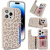 iCoverCase Compatible with iPhone 14 Pro Case with Card Holder, Wallet Case for Women Men RFID Blocking PU Leather Protective Phone Case 6.1 Inch (Beige Leopard)