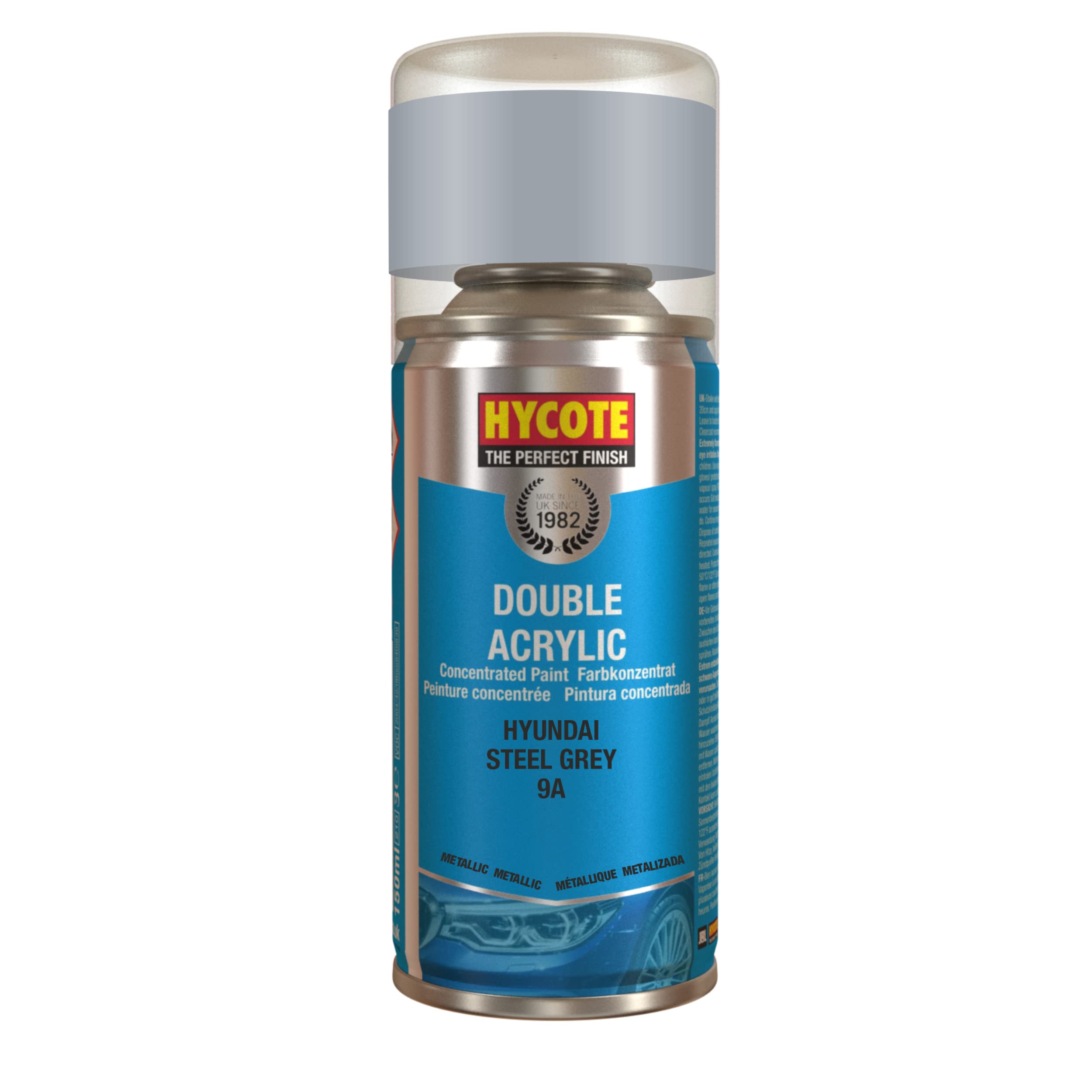 Hycote Double Acrylic Aerosol Car Spray Paint, Hyundai - Steel Grey, 150 ml