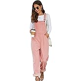 Flygo Corduroy Overalls for Women Loose Fit Adjustable Straps Long Bib Pants Wide Leg Jumpsuits with Pockets