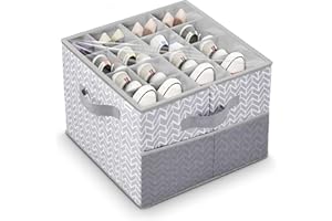 ALCOVA Shoe Organizer for Closet, Sandal Organizer with Mesh Pocket, Shoe Storage Box w/Adjustable Dividers, And Clear Lid Co