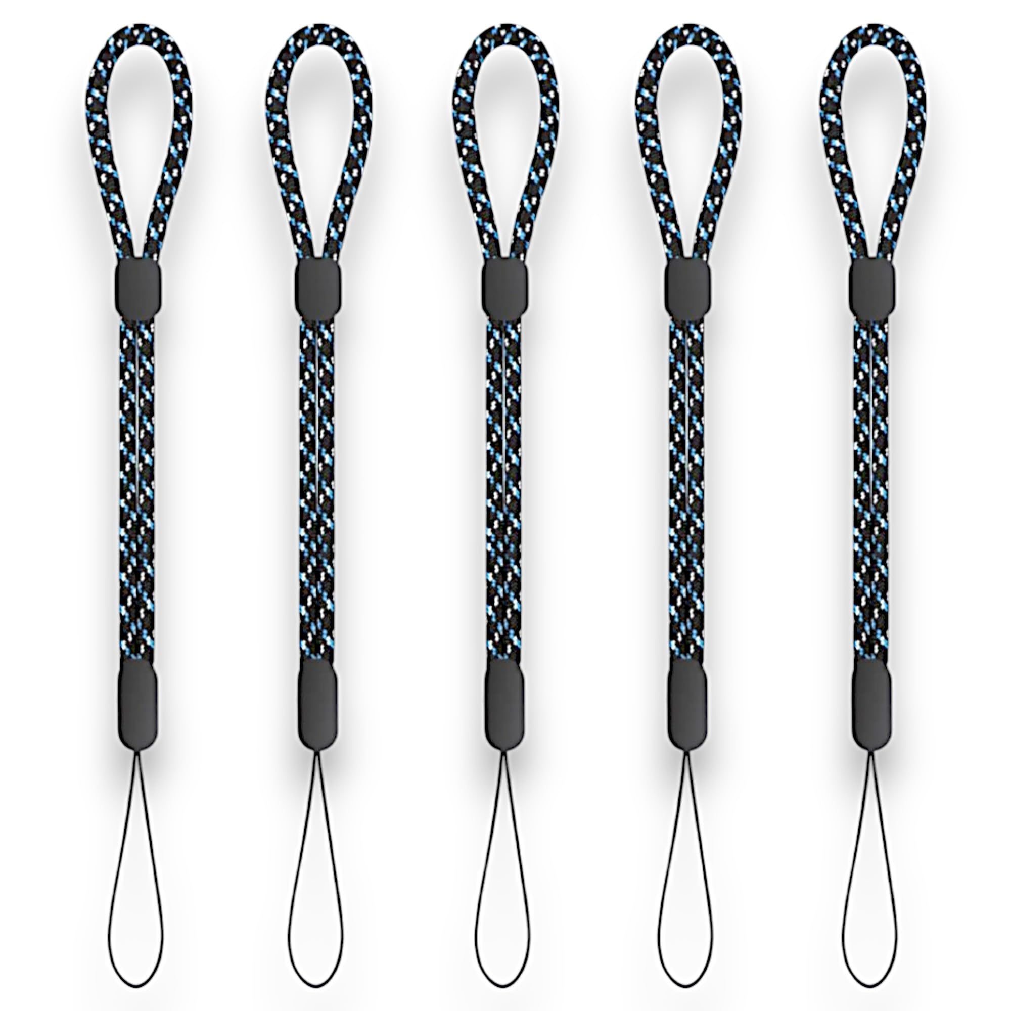 RATASK Pack of 5 Adjustable Hand Wrist Strap Lanyard, for GoPro, Camera, Keys, Keychain, Phone, USB Flash Drive, Wallet and ID Name Tag Badge, (Black & Blue)
