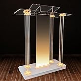 Mecpramy Church Pulpit with Wheels,Church Podium with Led Light,Acrylic Church Podium with Rollers&amp; Vertical Reading Platform, 46&rdquo;Elegant Transparent Lecterns for Churches Entrance, Classroom