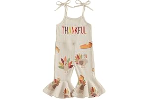 Ayalinggo Baby Girl Halloween Outfit Boo Ribbed Toddler Romper Overalls Jumpsuit Spaghetti Strap Ghost Bell Bottoms Outfits