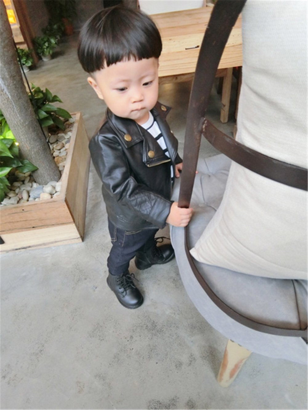 UNIQUEONE Baby Boys Girls Kids Outfits Spring Autumn PU Faux Leather Lapel Jacket Oblique Zipper Outerwear Coat