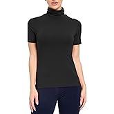 AUHEGN Women's Mock Turtleneck Top Short Sleeve Lightweight Active T-Shirt (S-XXL)