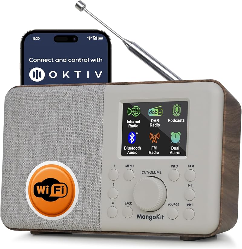 MangoKit SR10 Bluetooth Internet Radio DAB+/FM Kitchen Clock Walnut