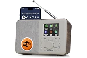 MangoKit SR10 Smart WiFi Internet Radio,Podcast Player, Bluetooth Speaker, Portable FM Radio, Mains and Battery Powered Radio, Color Display,Dual Alarms, Presets,App Control-Walnut