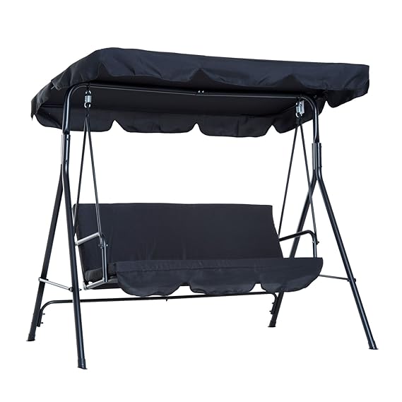 Outsunny Hollywoodschaukel Gartenschaukel Schaukelbank 3-Sitzer mit Dach Stahl Schwarz Hollywoodschaukel Gartenschaukel 3-Sit