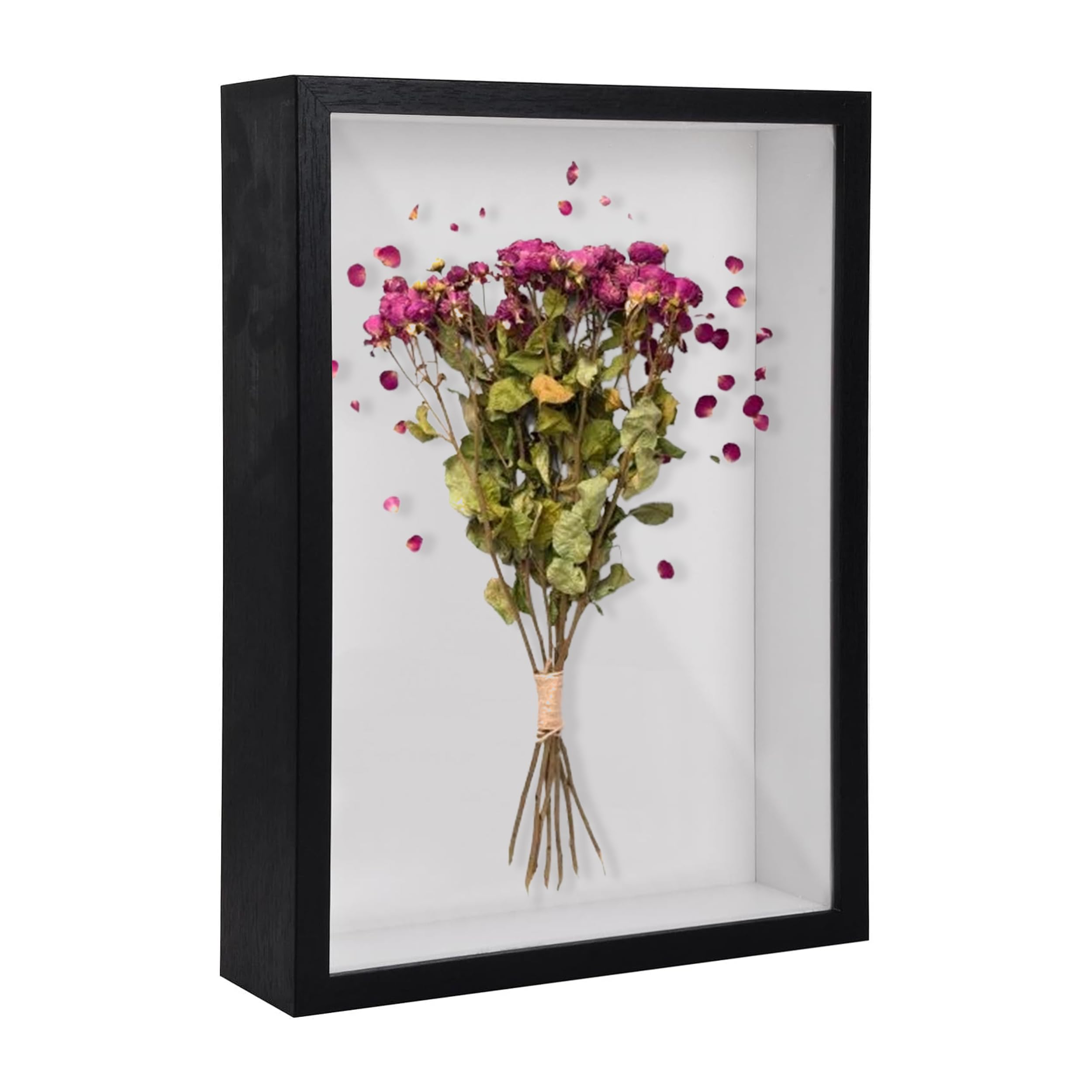 3D Shadow Box, 3D Picture Frame, 17 x 22 cm Wooden Deep Box Frame Deep Frame Display Box for Medal Flower Memorabilia Tickets Crafts (Black)