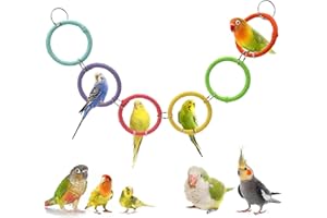 Jevnd 6-Ring Bird Swing Toy for Cage, Colorful Cotton Rope Perch for Parrots Soft Grip, DIY Adjustable Hanging Parakeet Toys, Interactive Multi-Bird Swing and Climb for Budgies, Lovebirds, Cockatiels