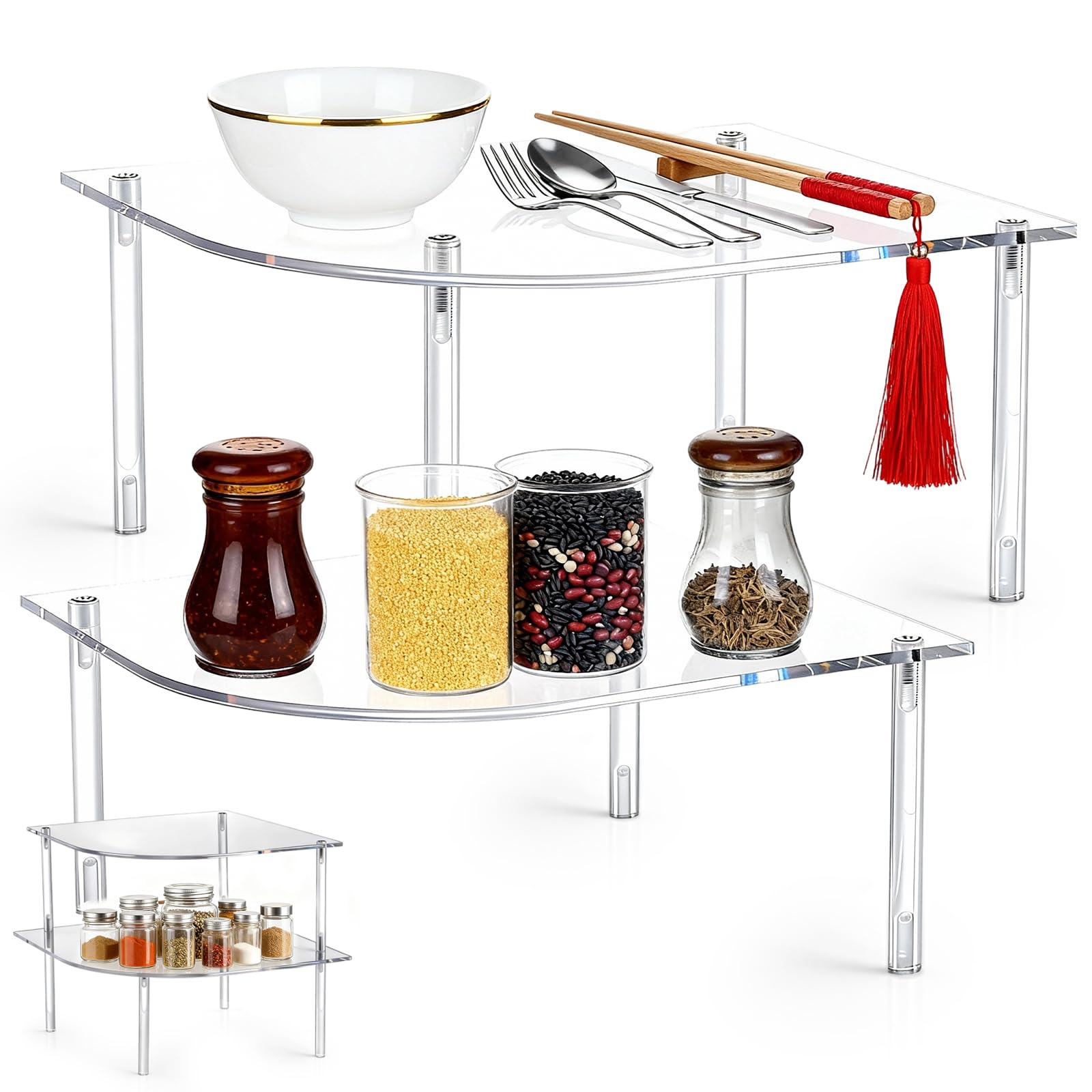 Photo 1 of *MISSING PARTS - See Clerk Notes*
AceOrbit 2 Pcs Clear Cabinet Shelf Organizer Acrylic Shelf Organizer Set Display Spice Rack Organization for Cabinet Kitchen Countertop Desk Pantry Storage