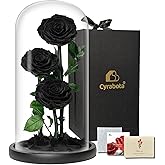 Cyrabota Preserved Roses Black Roses in Glass Dome, 12.3inch Forever Preserved Flowers Gift, Flowers for Delivery, Long Lasting Eternal Flower Rose Gifts for Women Mom Wife Girlfriend Grandma Black