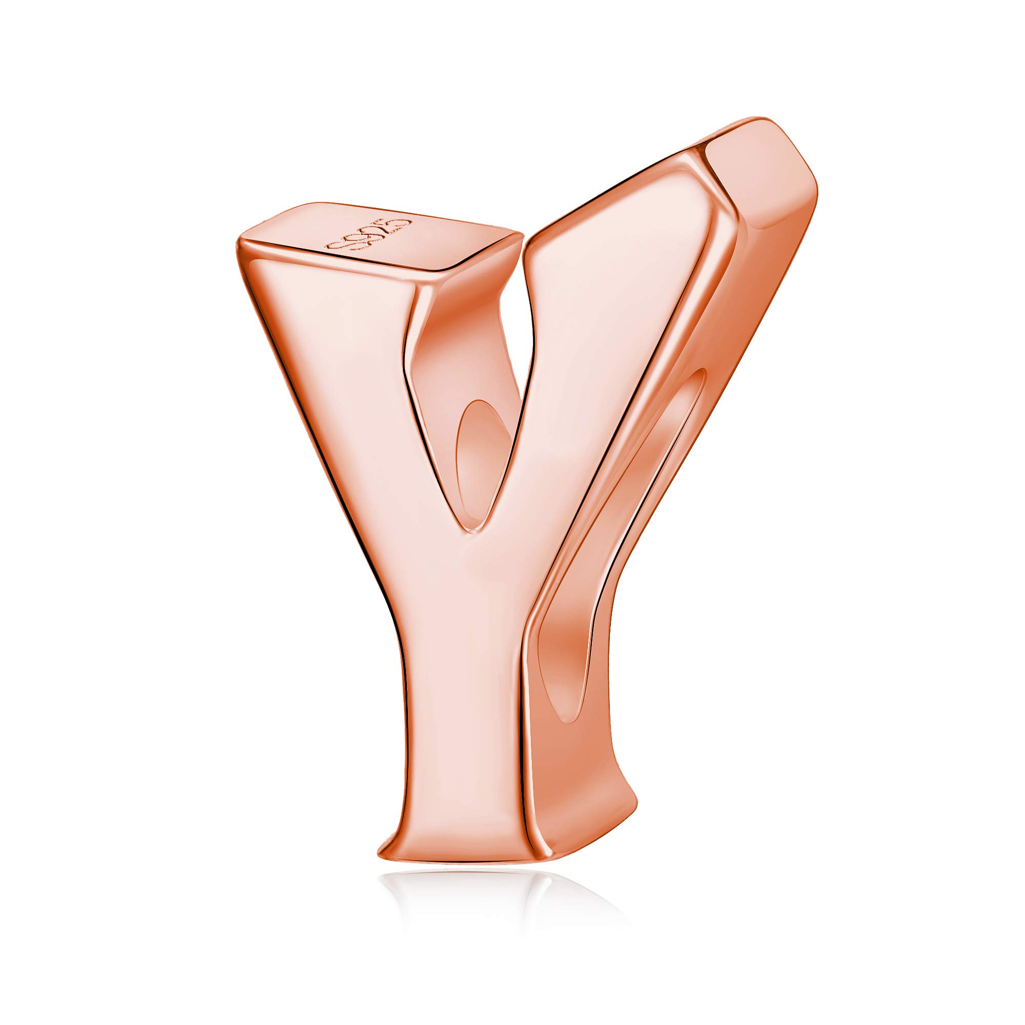 Alphabet Charms Initial A-Z Genuine 925 Sterling Silver Letter Beads Words Charms fits European Charms Bracelet for Mother Day Gfts (rose gold Y)