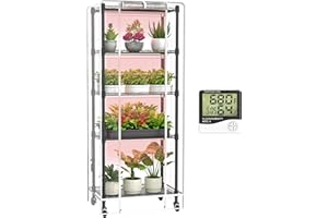 sagrynfp Indoor Greenhouse with Grow Lights, 5 Tier 23.2" L×13.4" W×61.4" H Mini Greenhouse, Grow Light Shelf with Tent and Thermometer, with 72W Full Spectrum Growing Lamps for Seed Starting