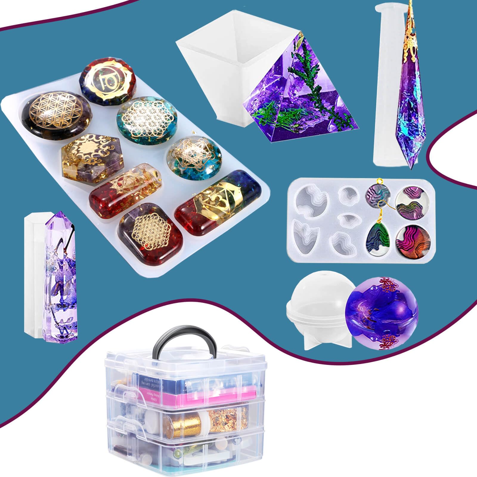 Resin Kit - Complete Resin Kits and Molds Set, 125pcs Resin Jewelry Making Kit for Beginners with Sphere, Pyramid, Crystal Molds & Epoxy Supplies for DIY Crafts