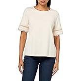 Jones New York Womens Short Sleeve Lace Trim Top