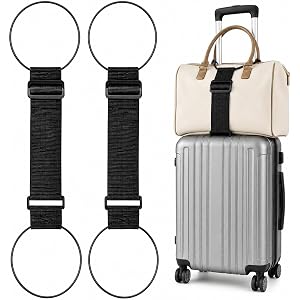 Luggage Straps for Suitcases, 2 Pack Black Adjustable Elastic Double-Loop Luggage Connector Straps, Thick, Durable, Waterproo