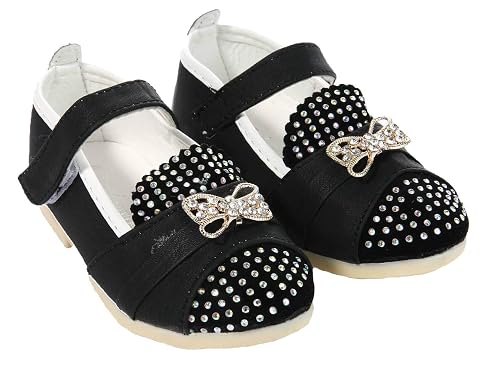 Kids Girls Beige White Black Party Pumps Occasion Shoe Sandal with Strap Infant Sizes (UK Infant 4, Black)