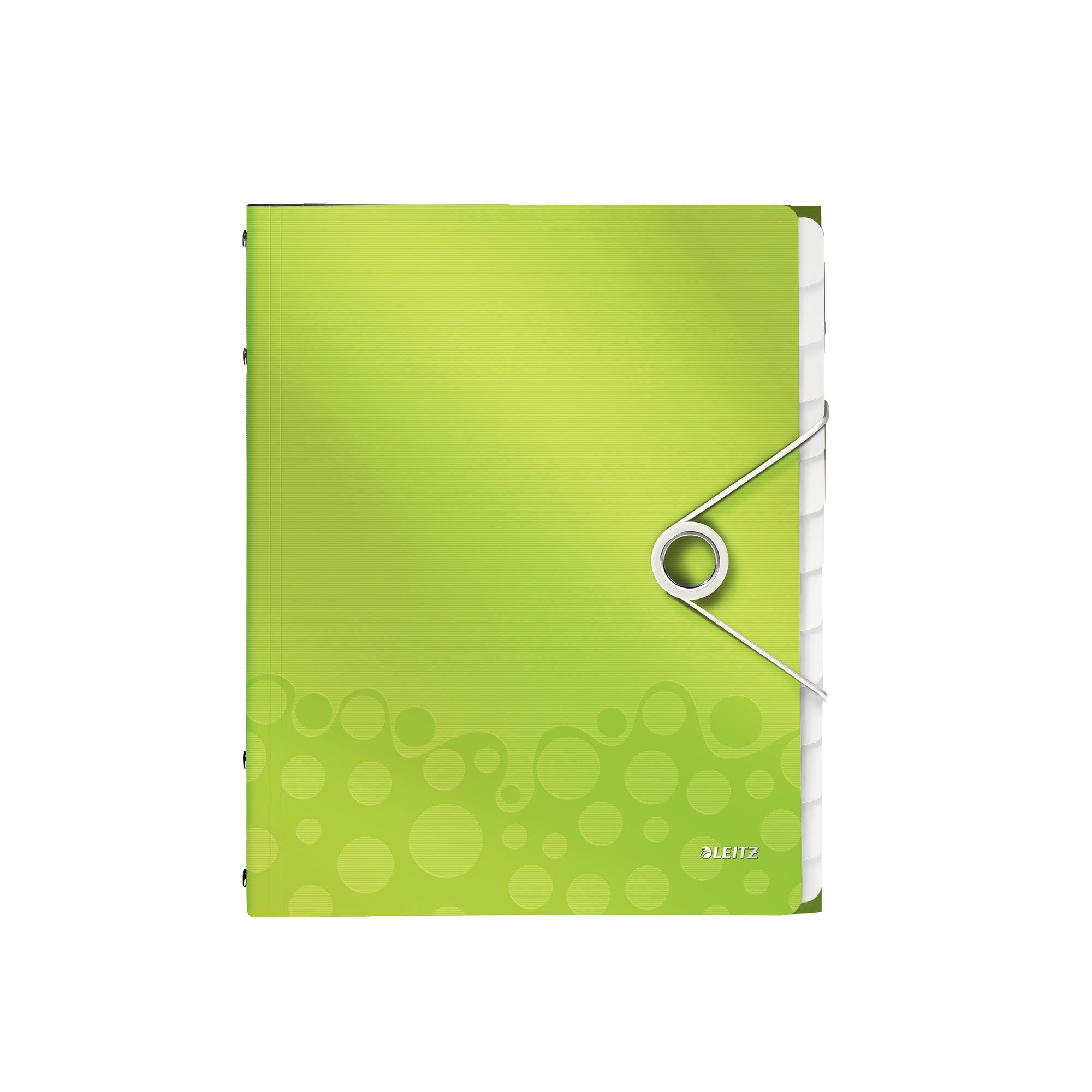 Leitz A4 Divider Book, Holds Up to 200 Sheets, Integrated Index with 12 Compartments, Elastic Closure, Metallic Green, WOW Range, 46340064