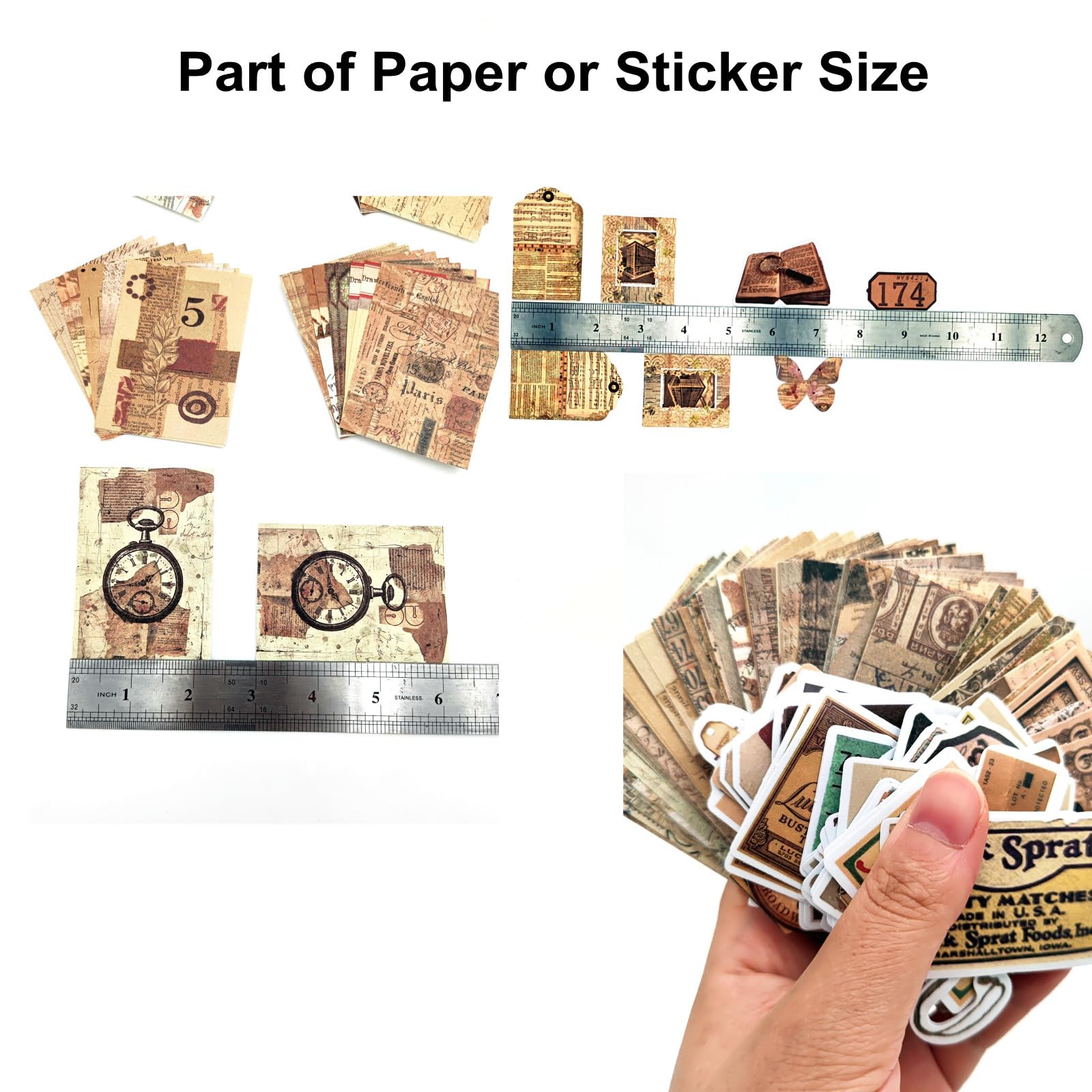 200PCS Vintage Scrapbooking Supplies Pack, Aesthetic Scrapbook Sticker Paper Art Journaling Kit for Bullet Junk Journals,Planner,Cottagecore Decor Gifts (Retro Letters)