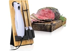 SERRATED CARVING ELECTRIC KNIFE SET By Chef PRO, With Wooden Storage Block, 2 Interchangeable Stainless-Steel Blades, Precise