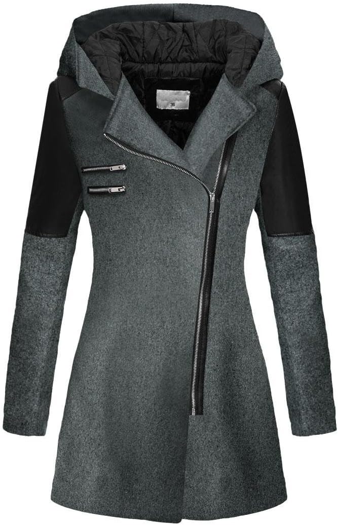 Elever Women's Casual Long Sleeve Turn-Down Collar A-line Flare Hem Wool Blended Dress Blazer Coats