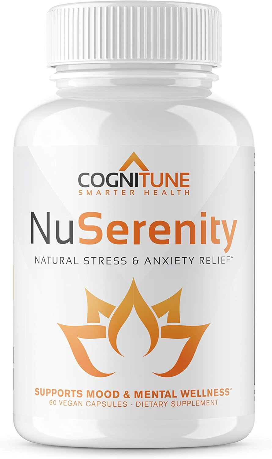 NuSerenity - Natural Stress and Anxiety Relief Supplement - Reduce Stress, Boost Mood, Increase Calm with Premium Formula of B Vitamins, Ashwagandha, Rhodiola, Bacopa, L-Theanine, 5 HTP - 60 Capsules
