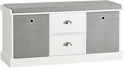 FSR66-HG Zapatero Banco con 2 cajones y 2 cestas,Banco con almacenaje,L100 x P35 x H50cm,ES