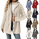 Fleece Jackets for Women Winter Plus Size Fuzzy Coats Soft Warm Hooded Buttons Sherpa Teddy Outerwear with Pockets