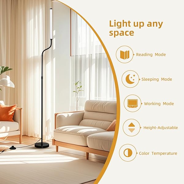 L SHY-U L FLOOR LAMP WITH ADJUSTABLE HEIGHT & FLEXIBLE ARM, REMOTE & FOOT SWITCH, SLIM DESIGN & EVEN LIGHTING FOR LIVING ROOM, BEDROOM, OFFICE – STEPLESS ADJUSTABLE COLOR AND BRIGHTNESS