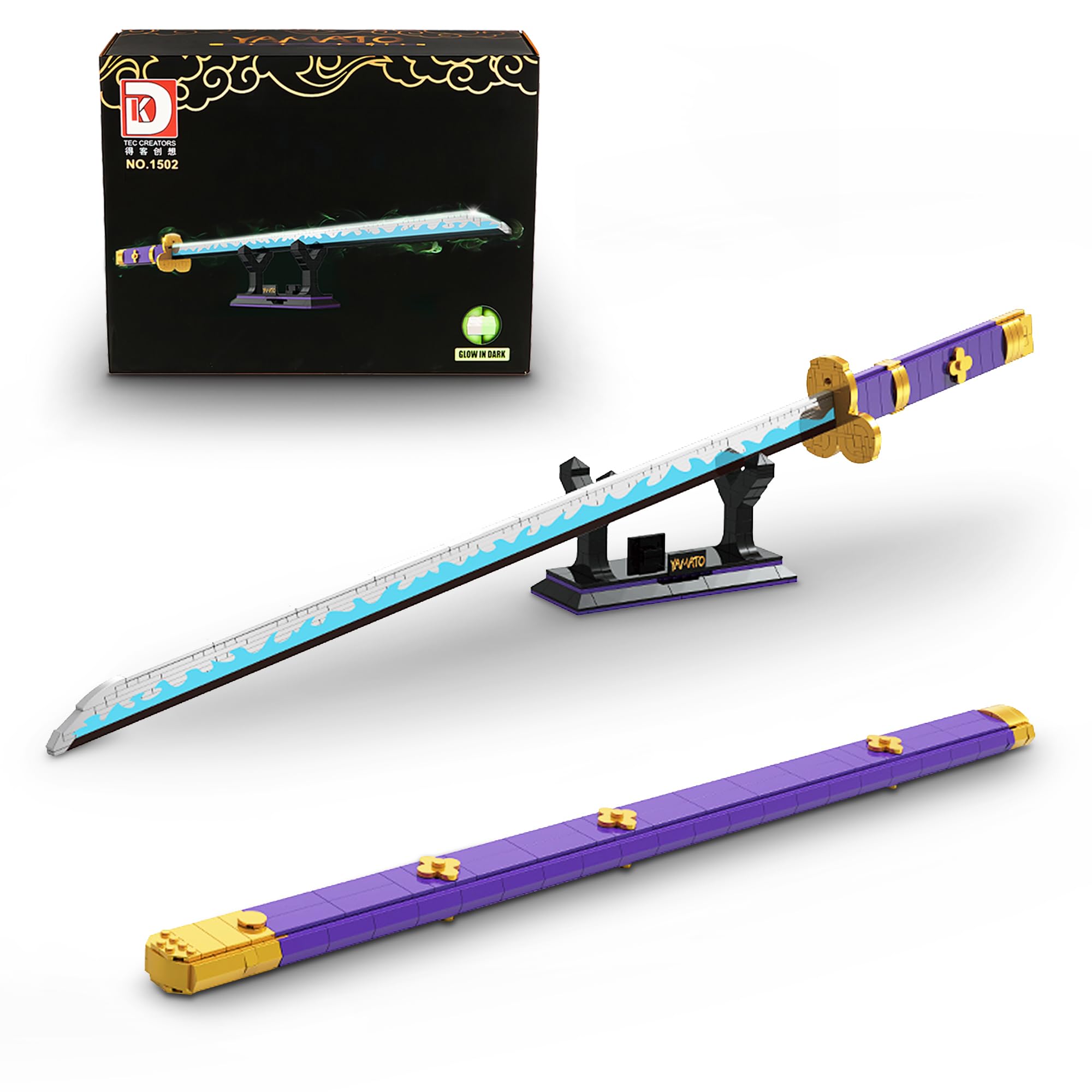 VLites Anime Sword Building Block Models, MOC Cosplay Samurai Katana Yamato Sword Building Blocks Kit, with Scabbard and Bracket (1502)