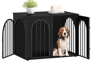 Hzuaneri 31.5'' Wooden Dog Crate Furniture, Indoor Dog Kennel Dogs Cage for Small/Medium Dogs, Heavy Duty Dog Crates Decorative Pet House End Side Table TV Stand, Black DFC85104B
