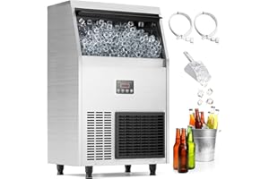 Coolake Commercial Ice Maker Machine 100lbs/24H Under Counter Ice Machine with 33lbs Ice Storage, 115V Air Cooled Stainless Steel Freestanding Ice Machine for Home Restaurant Outdoor