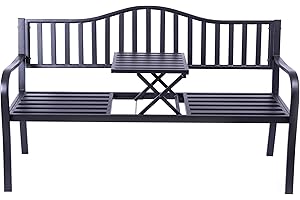 Gardenised QI003461L Outdoor Powder Coated Steel Park Pop Up Middle Table, Lawn Decor Seating Bench for Yard, Patio, Garden, Balcony, and Deck, Large, Black