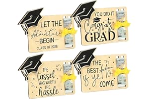 4pcs Class of 2026 Wooden Money Holders, Atarvana Graduation Gifts 2026 with Card Slot - Wooden Graduation Cash Envelope Box 