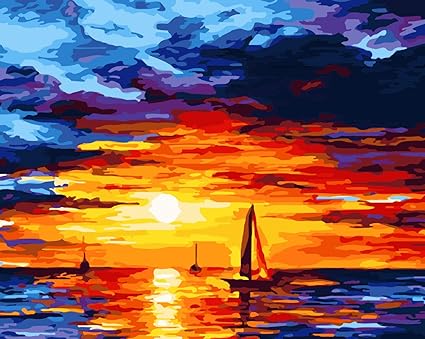 Amazon Com Paint By Numbers Diy Painting Kit For Adults Sunset Clouds 16 X On Canvas Without Frame