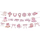 3pcs Coquette cowgirl Birthday Banner, Pre-Strung Western Cowgirl Boots Bow Birthday Banners Glitter Pink Coquette Party Decorations for Girls Theme Baby Shower Party Supplies