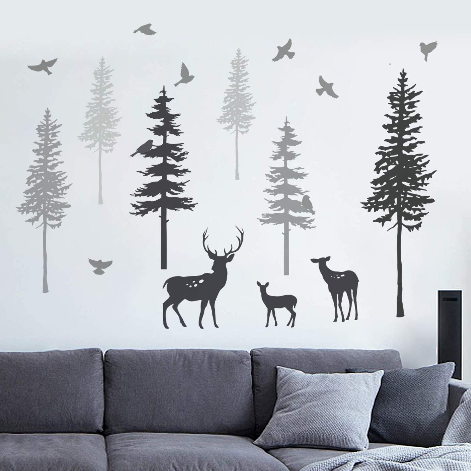 Runtoo Forest Animals Wall Sticker Tree Deer Family Wall Decals Kids Living Room Bedroom Nursery Wall Decor