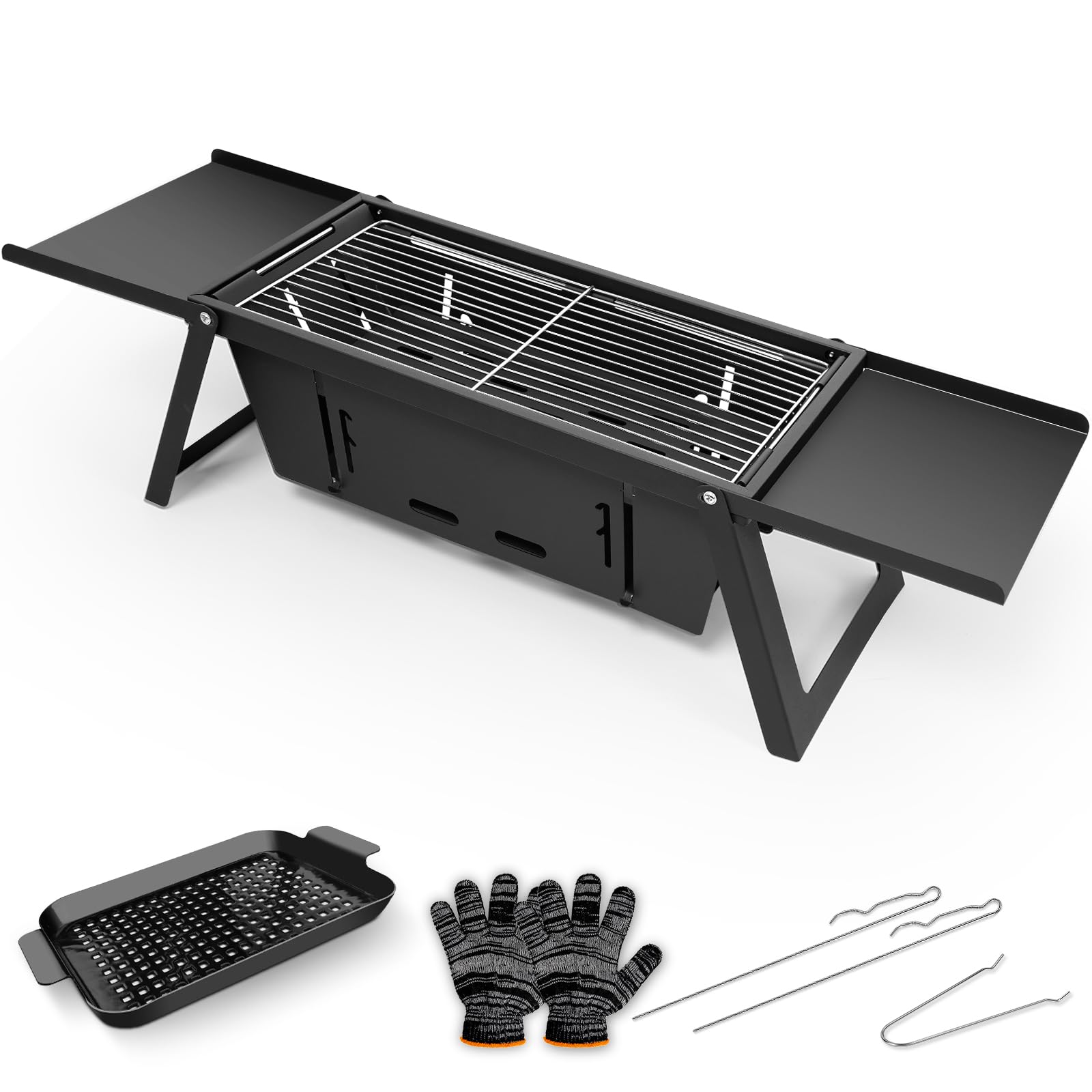 Foldable Portable BBQ Charcoal Grill in 304 Stainless Steel, Compact Tabletop BBQ Grill for Outdoor Cooking, Camping, Garden, Picnic and Beach Parties