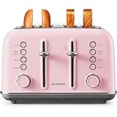 BUYDEEM DT640 4-Slice Toaster, Extra Wide Slots, Retro Stainless Steel with High Lift Lever, Bagel and Muffin Function, Remov