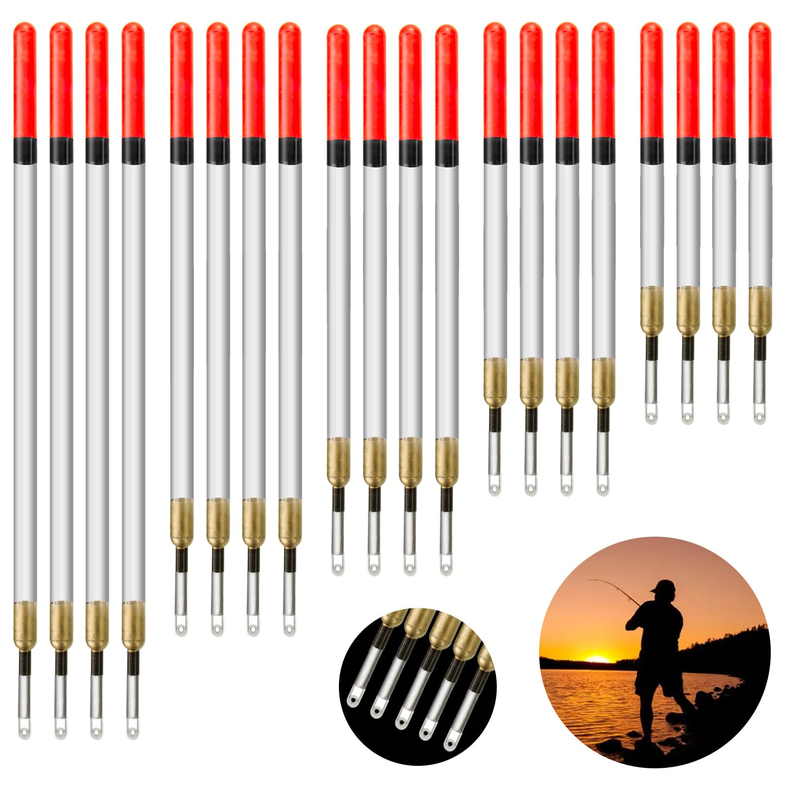 Realure 20 Pcs/5 Sizes Fishing Floats Set 11/13/15/17/19 cm Fishing Tackle Wagglers Straight Insert Fishing Pipe Transparent Coarse Tube for Deep Water Sea Fishing Bait Suspend in Target Water Layer