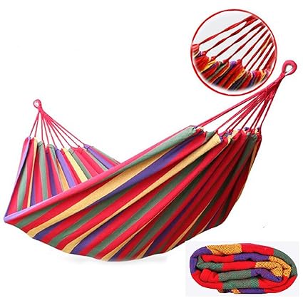 Ramkuwar Portable Outdoor Hammock Hang Bed Travel Camping Swing Canvas with Backpack (RED 280 * 100 cm (2 Person) 150 kg)