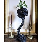 LuckyEra Skull Planter Gothic Skull Vase, Resin Skulls Bowl with Spine Stand Spooky Halloween Skeleton Tall Planters Centerpiece for Gothic Home Decor, Flower Pot, Candy Bowl