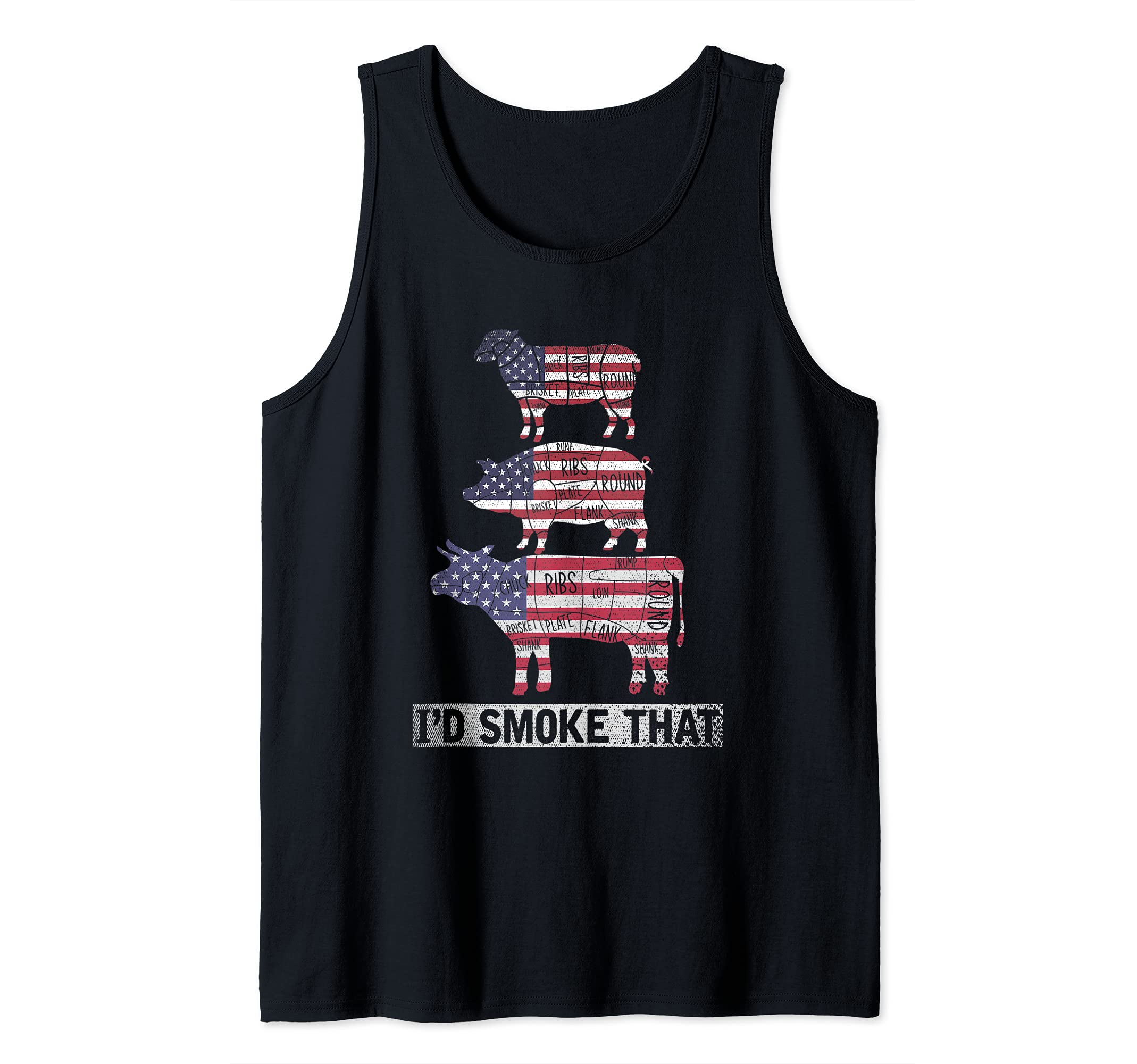 USA Flag Beef Pork Lamb Barbecue Id Smoke That Funny BBQ Tank Top