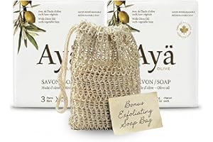 Aya Olive Soap Bars, Olive Oil Soap, Italian Inspired, Hydrating, Silky Lather, 100 Percent Vegetable Base, Made in Canada (6