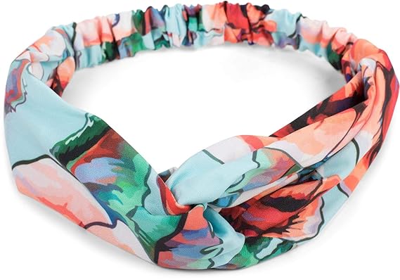 styleBREAKER Damen Blumen Haarband mit Popart Rosen Muster, Twist Knoten und Gummizug, Stirnband, Headband, Retro Look 040260