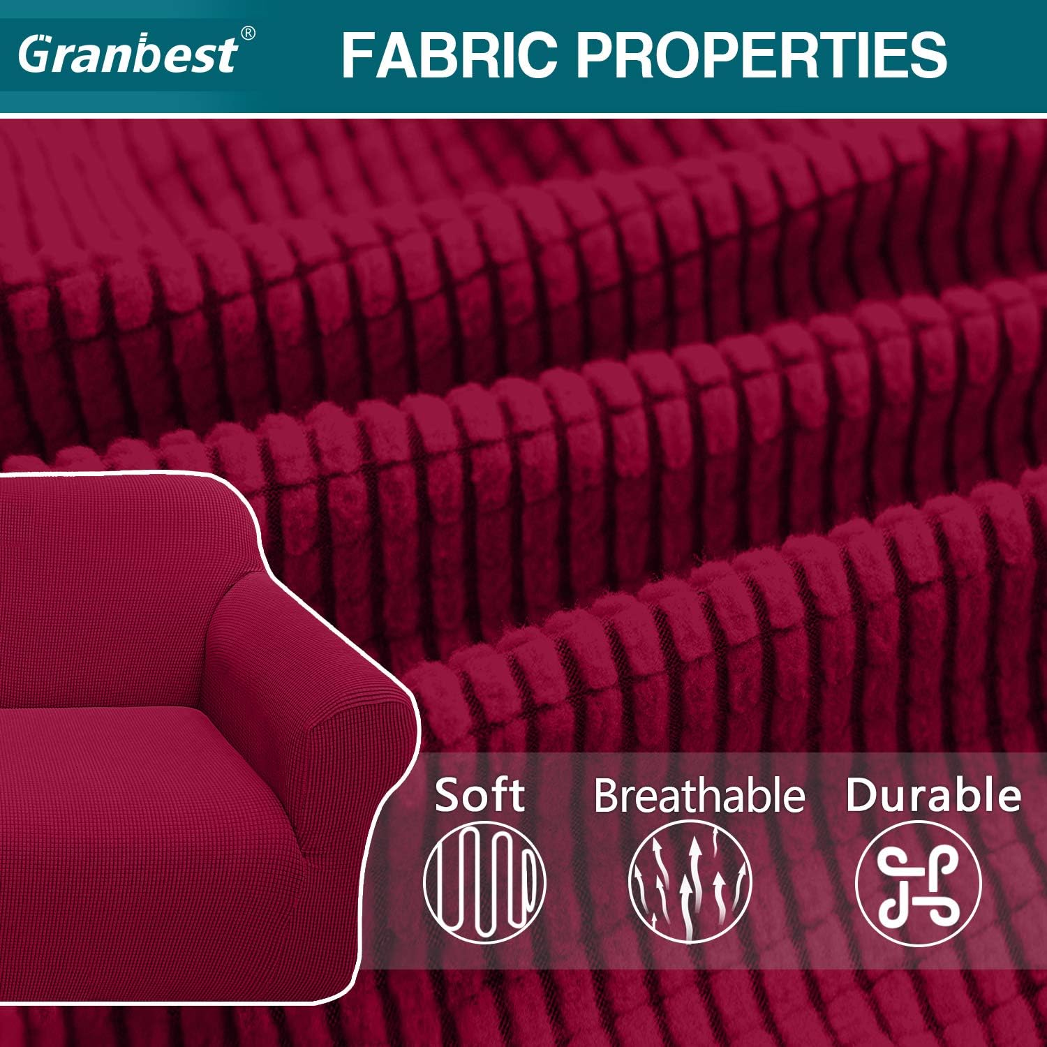 Granbest High Stretch Armchair Covers Super Soft Chair Covers for Living Room Jacquard Sofa Cover for Dogs Non Slip Chair Slipcover with Arms Furniture Protector (1 Seater - Image 5